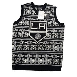 KLEW Mens LA Kings NHL V-Neck Sleeveless Sweater Vest Size L Black White